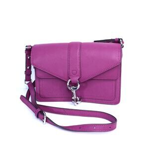 REBECCA MINKOFF Hudson Moto Crossbody Bag Magenta Saffiano Leather